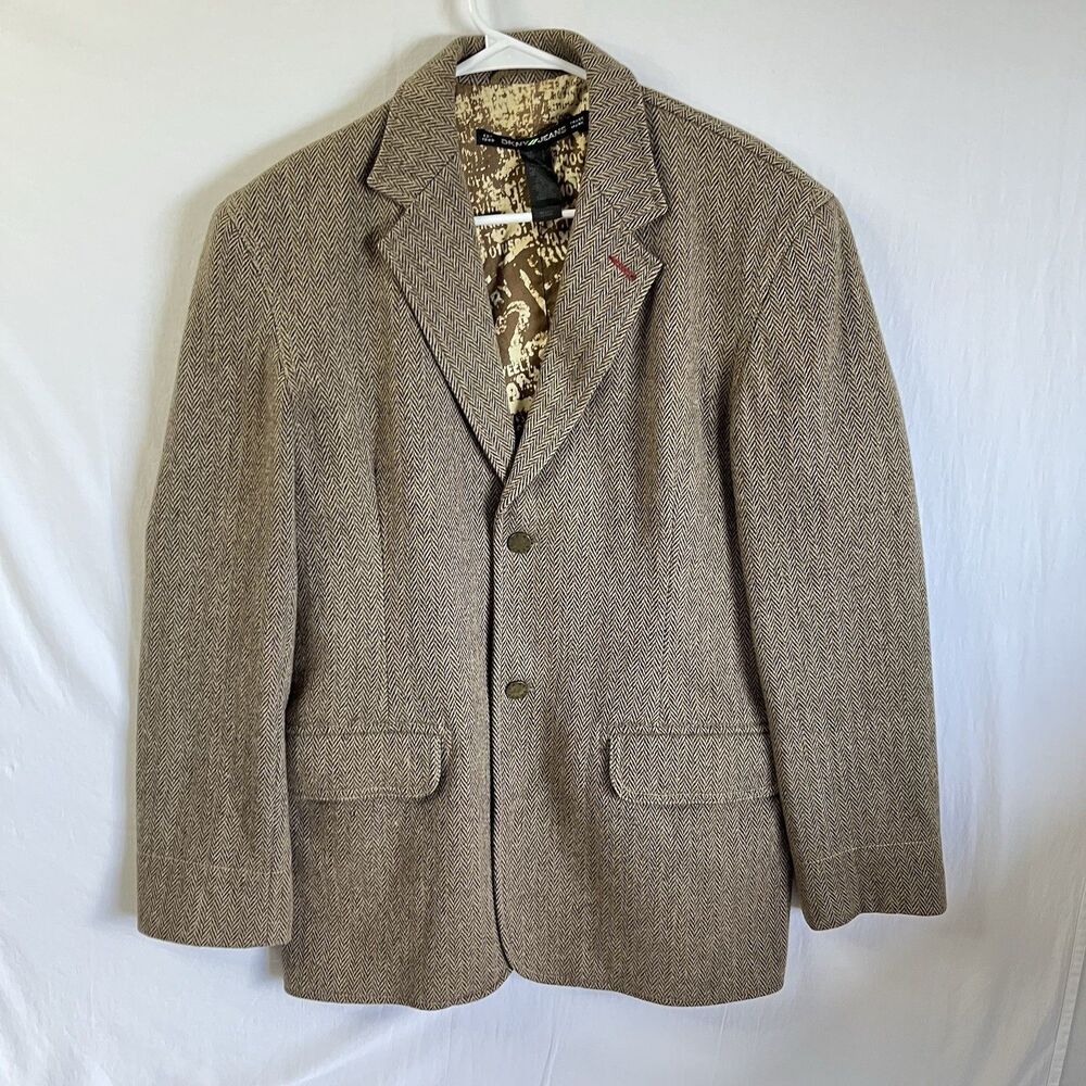 DKNY Tweed Jacket Brown Herringbone Wool Blazer Sport Coat 42R L